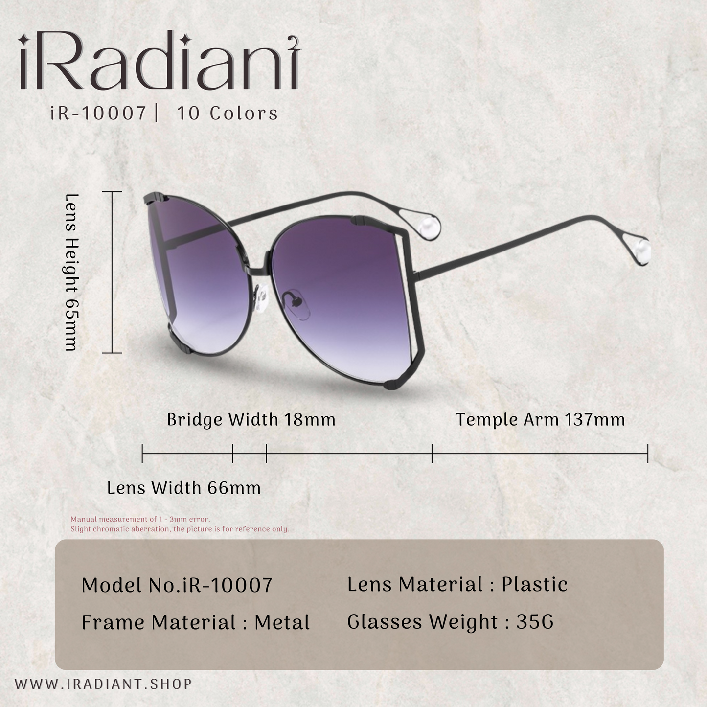 iR-10007-G︳iRadiant Semi-Rimless With Pearls Design Temple Arm Shades ︳For Women's ︳Silver x Purple Green