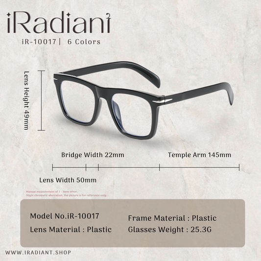 iR-10017-E ︳iRadiant Classic Retro Frame Shades  ︳Unisex ︳Bright Black Frame x Clear Lenses