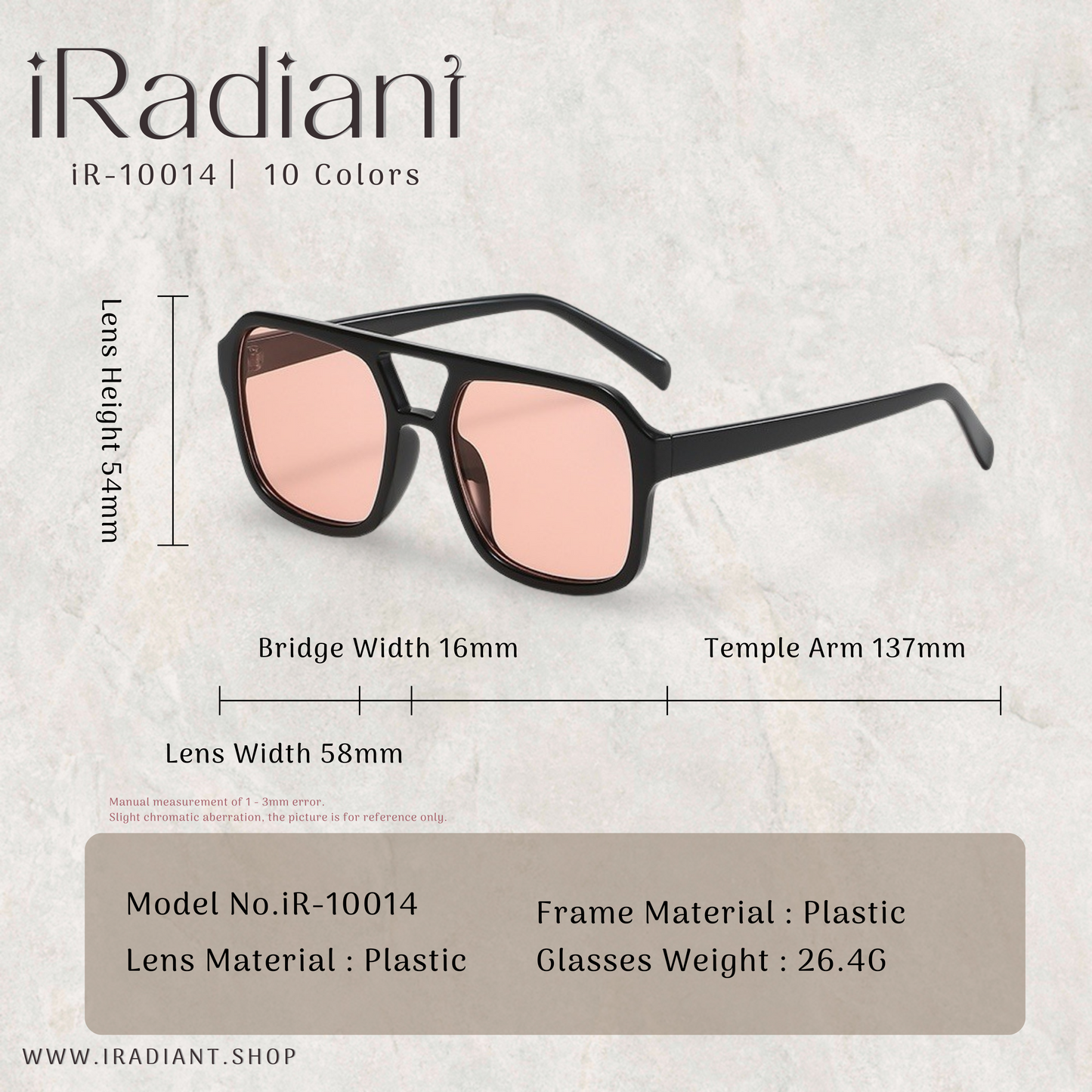 iR-10014-C ︳iRadiant Classic Rectangle Shades ︳Unisex ︳Black x Pink