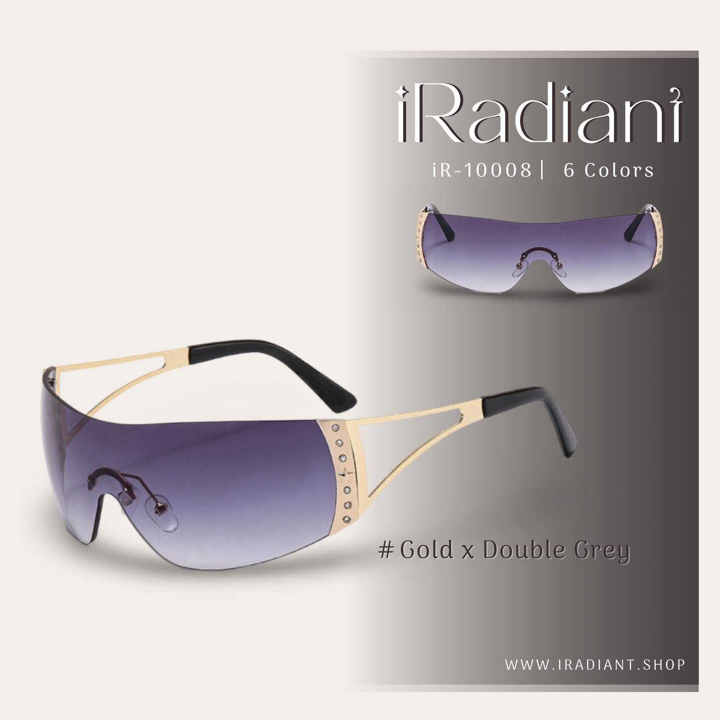 iR-10008-A ︳iRadiant Frameless Wrap Around Shades ︳For Women's ︳Gold x Double Grey