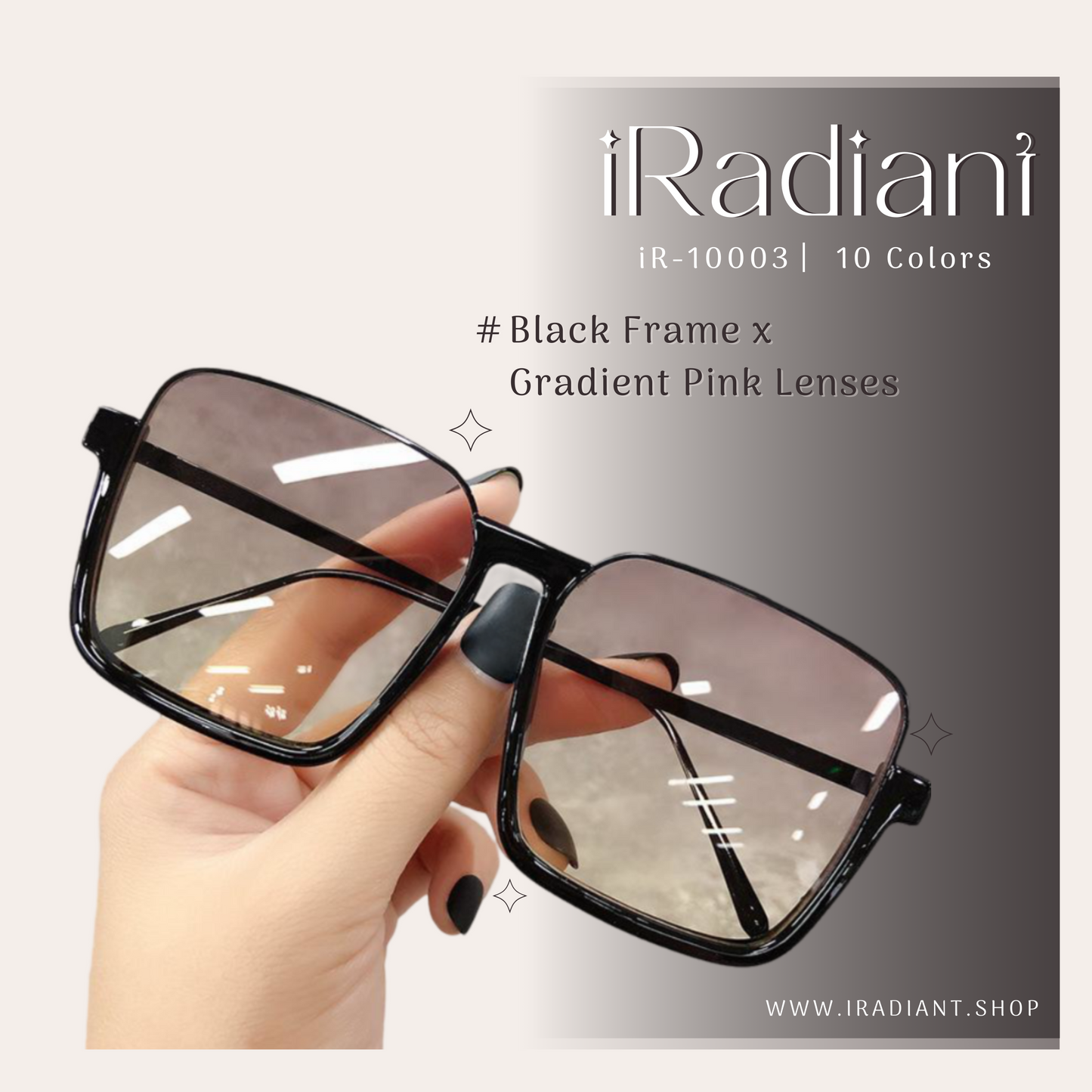 iR-10003-B ︳iRadiant Semi-Rimless Square Frame Shades ︳Unisex ︳Black Frame x Gradient Pink Lenses