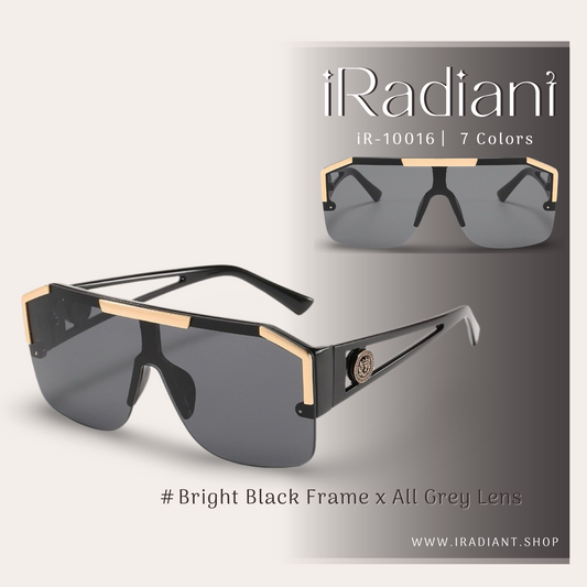 iR-10016-A ︳iRadiant Lion Head Hollow Frame Design One-Piece Shades  ︳For Women's ︳Bright Black Frame x All Grey Lens