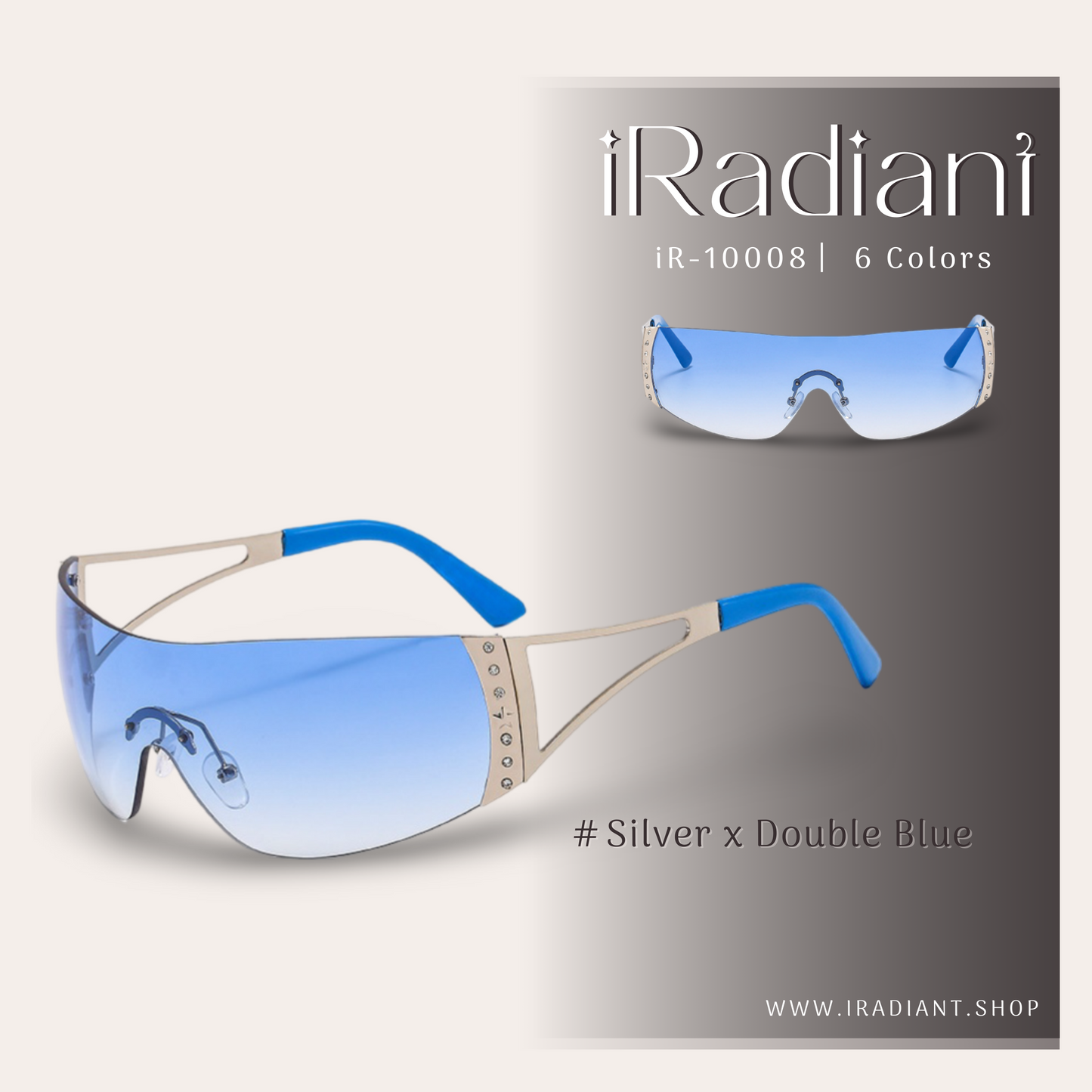 iR-10008-C ︳iRadiant Frameless Wrap Around Shades ︳For Women's ︳Silver x Double Blue