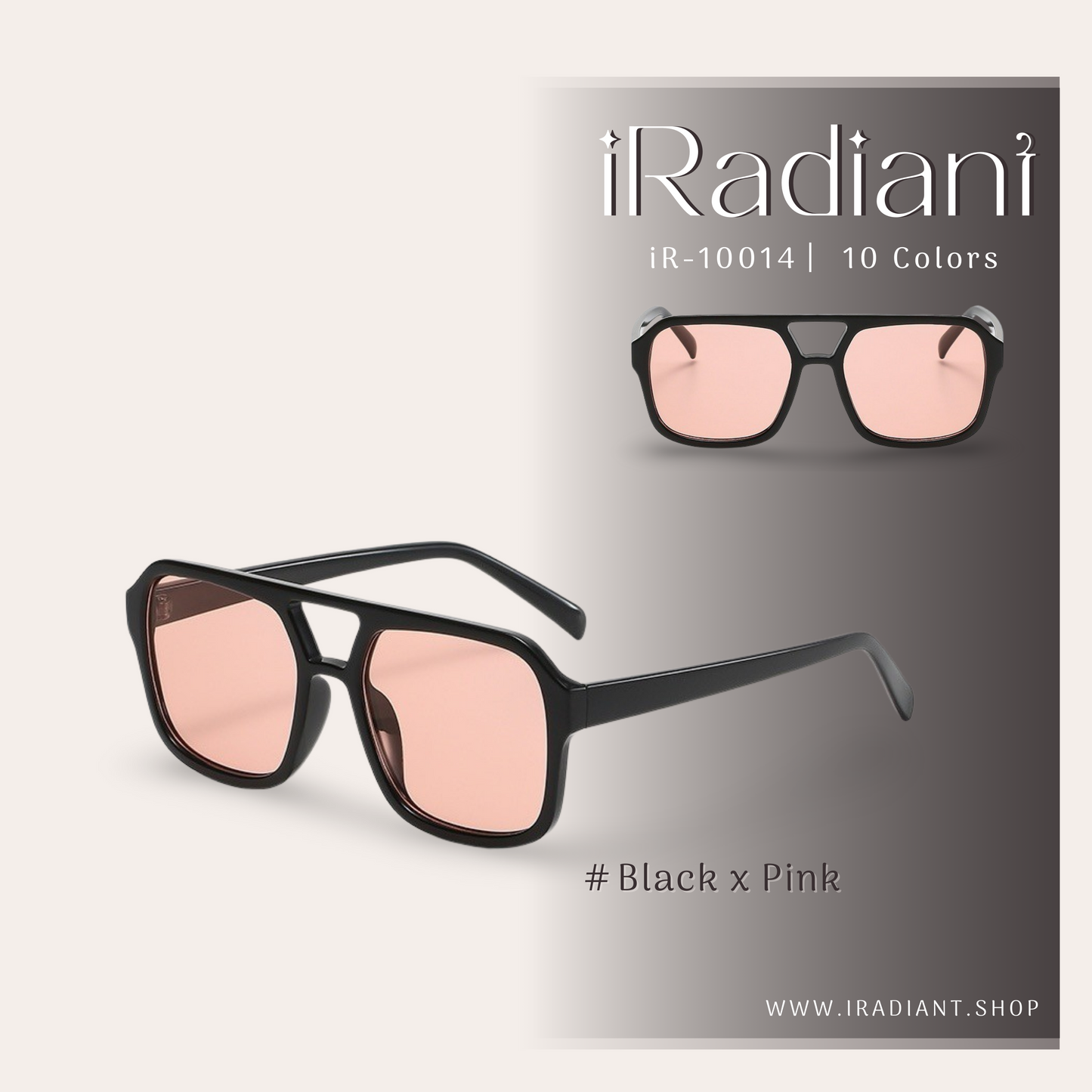 iR-10014-C ︳iRadiant Classic Rectangle Shades ︳Unisex ︳Black x Pink