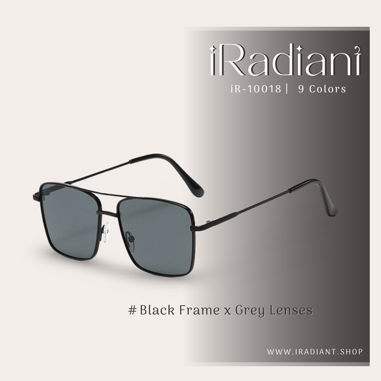 iR-10018-B ︳iRadiant Double Bridge Metal Design Shades  ︳Unisex ︳Black Frame x Grey Lenses