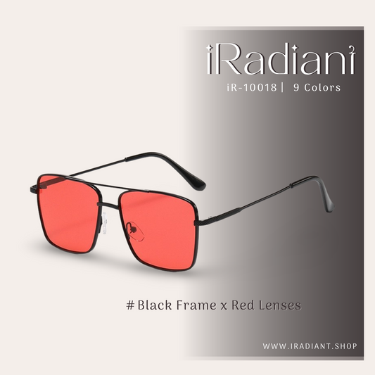 iR-10018-C ︳iRadiant Double Bridge Metal Design Shades  ︳Unisex ︳Black Frame x Red Lenses