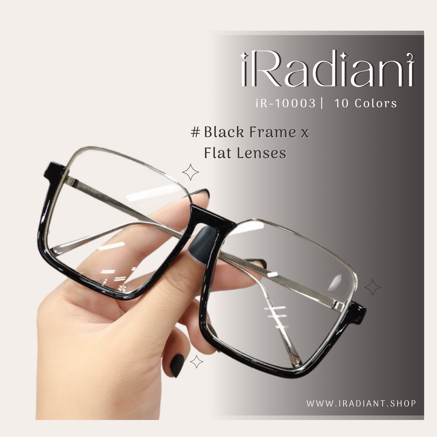 iR-10003-D ︳iRadiant Semi-Rimless Square Frame Shades ︳Unisex ︳Black Frame x Flat Lenses