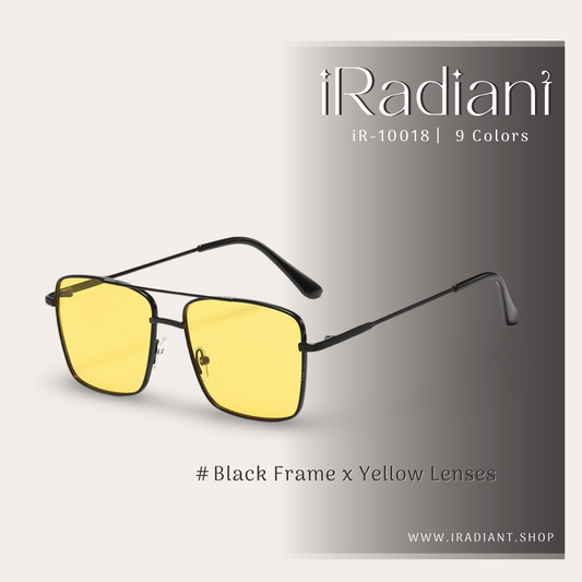 iR-10018-D ︳iRadiant Double Bridge Metal Design Shades  ︳Unisex ︳Black Frame x Yellow Lenses