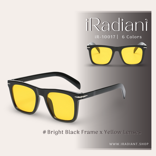 iR-10017-D ︳iRadiant Classic Retro Frame Shades  ︳Unisex ︳Bright Black Frame x Yellow Lenses