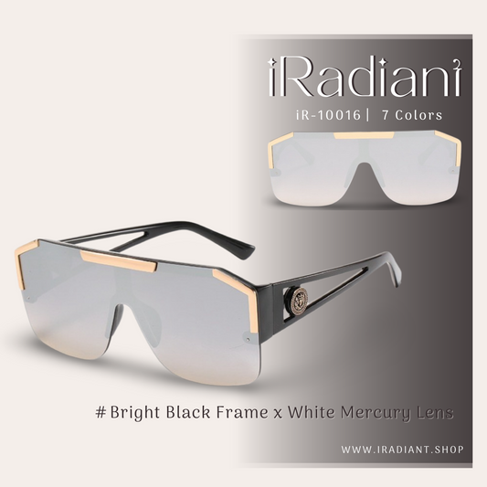 iR-10016-D ︳iRadiant Lion Head Hollow Frame Design One-Piece Shades  ︳For Women's ︳Bright Black Frame x White Mercury Lens