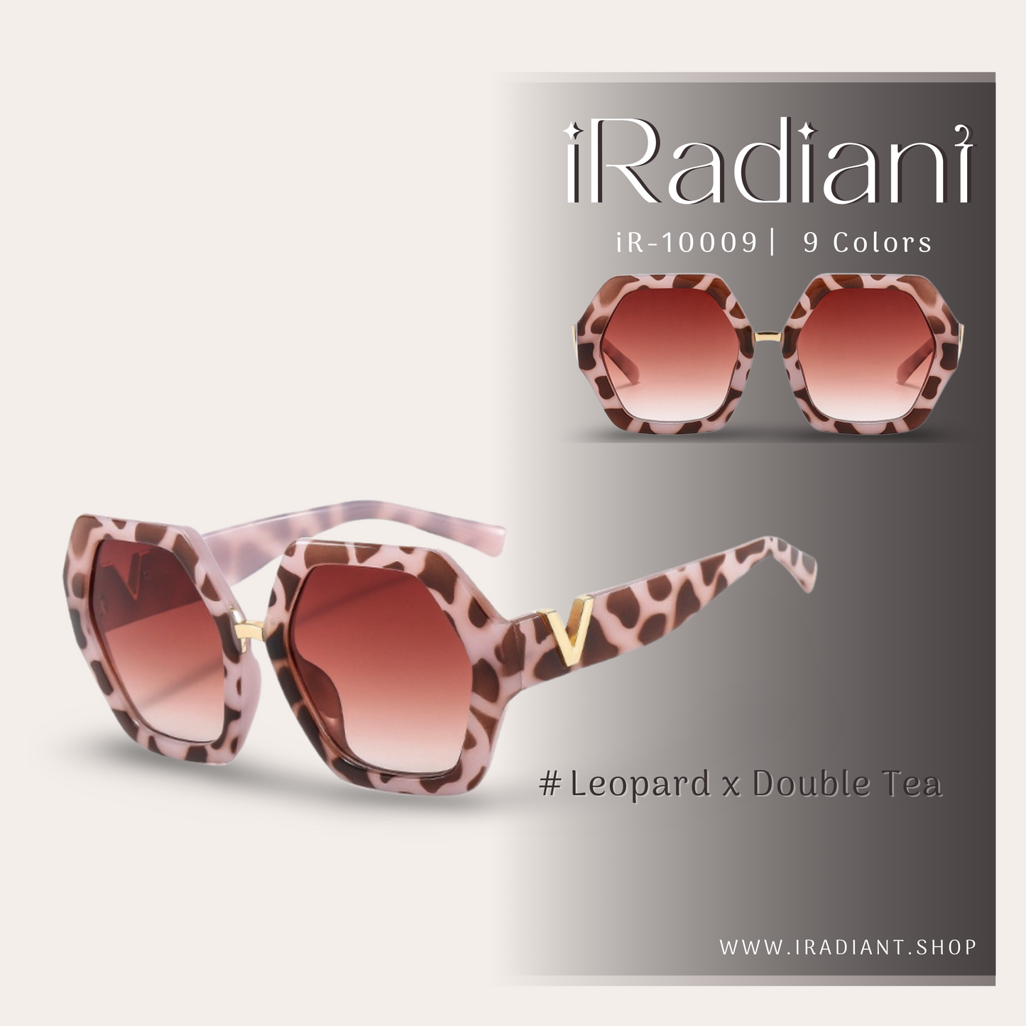 iR-10009-F ︳iRadiant Hexagonal Thick Frame Shades ︳For Women's ︳ Leopard x Double Tea