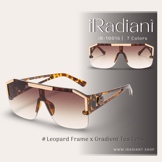 iR-10016-E ︳iRadiant Lion Head Hollow Frame Design One-Piece Shades  ︳For Women's ︳Leopard Frame x Gradient Tea Lens的副本