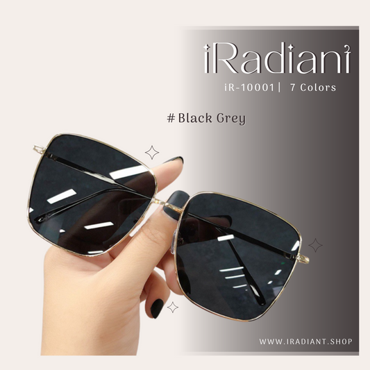 iR-10001-F ︳iRadiant Retro Alloy Square Frame Shades ︳Unisex ︳Black Grey