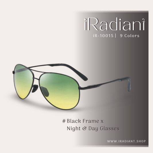 iR-10015-G ︳iRadiant Aviator Glasses  ︳Unisex ︳Black Frame x Night & Day Glasses