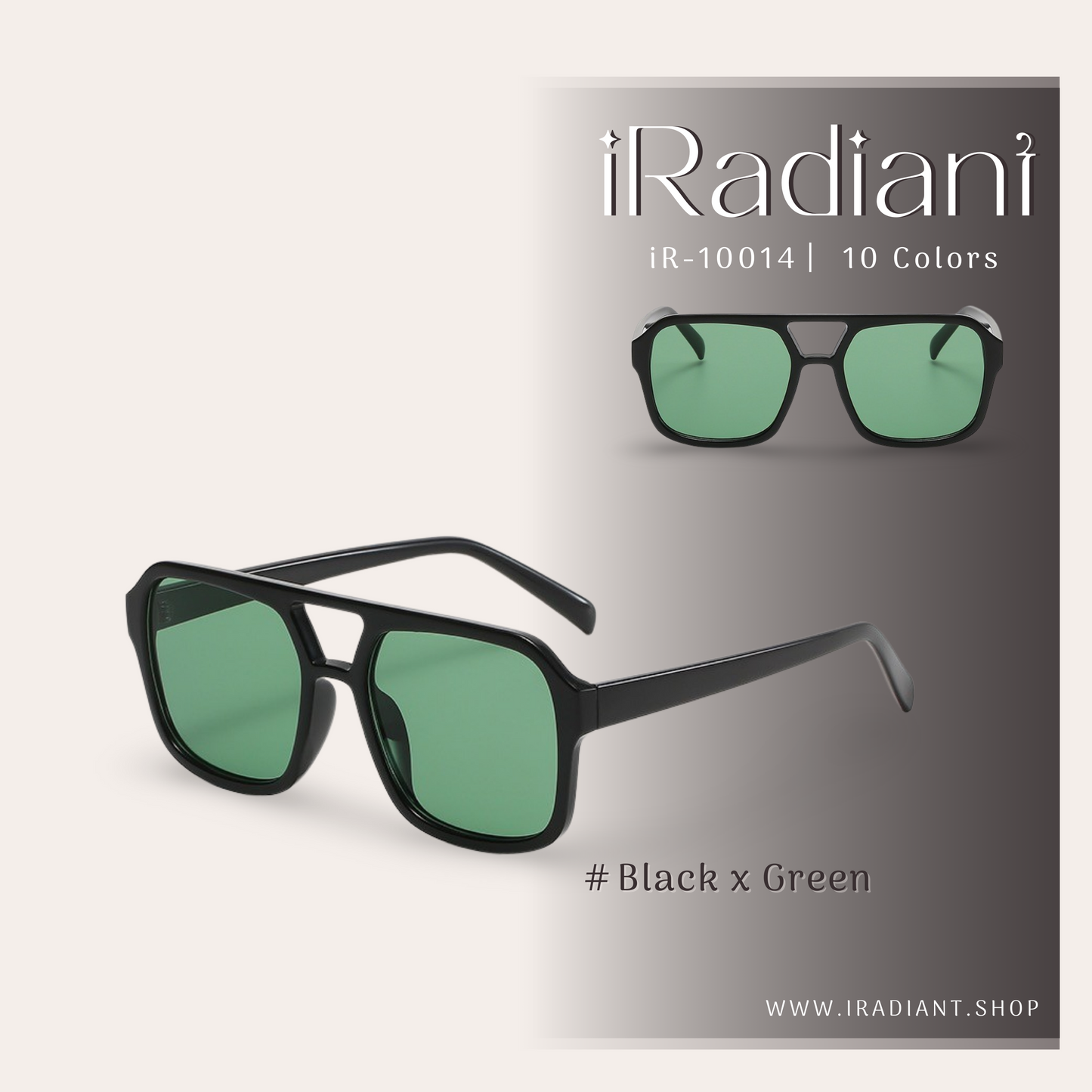 iR-10014-G ︳iRadiant Classic Rectangle Shades ︳Unisex ︳Black x Green