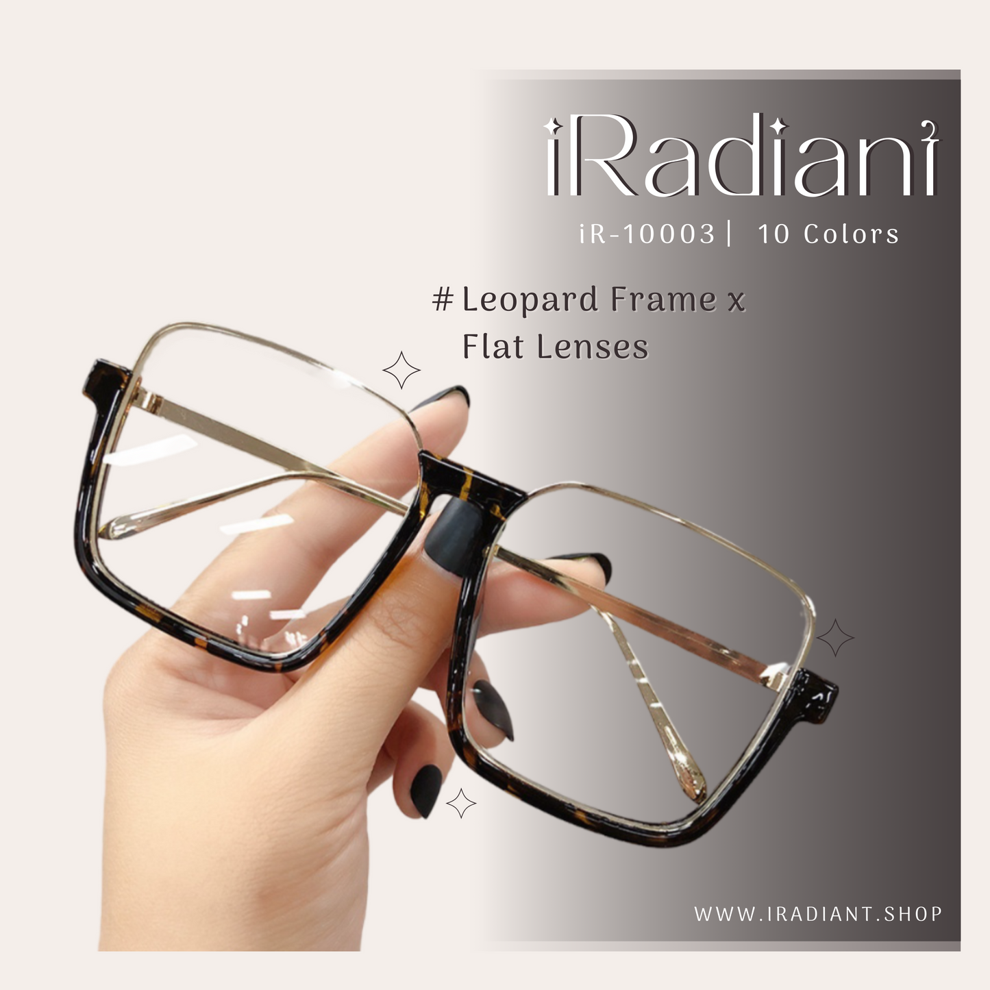 iR-10003-G ︳iRadiant Semi-Rimless Square Frame Shades ︳Unisex ︳Leopard Frame x Flat Lenses
