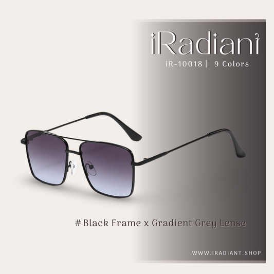 iR-10018-G ︳iRadiant Double Bridge Metal Design Shades  ︳Unisex ︳Gold Frame x Grey Lenses