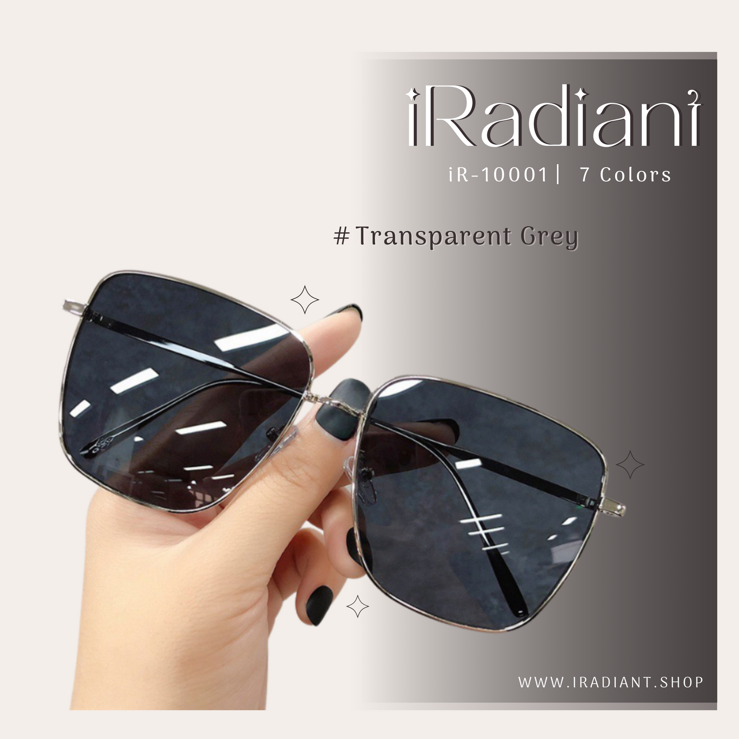 iR-10001-G ︳iRadiant Retro Alloy Square Frame Shades ︳Unisex ︳Transparent Grey