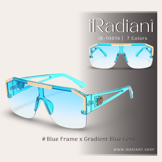 iR-10016-G ︳iRadiant Lion Head Hollow Frame Design One-Piece Shades  ︳For Women's ︳Blue Frame x Gradient Blue Lens