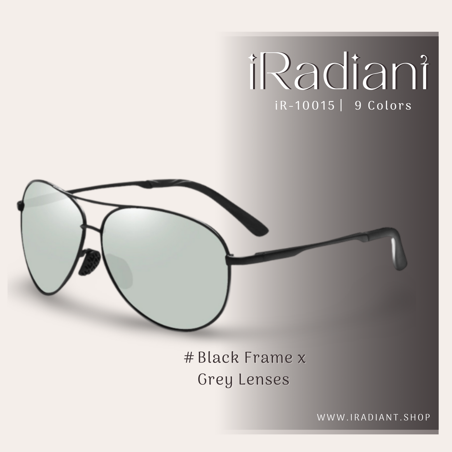 iR-10015-H ︳iRadiant Aviator Glasses  ︳Unisex ︳Black Frame x Grey Lenses