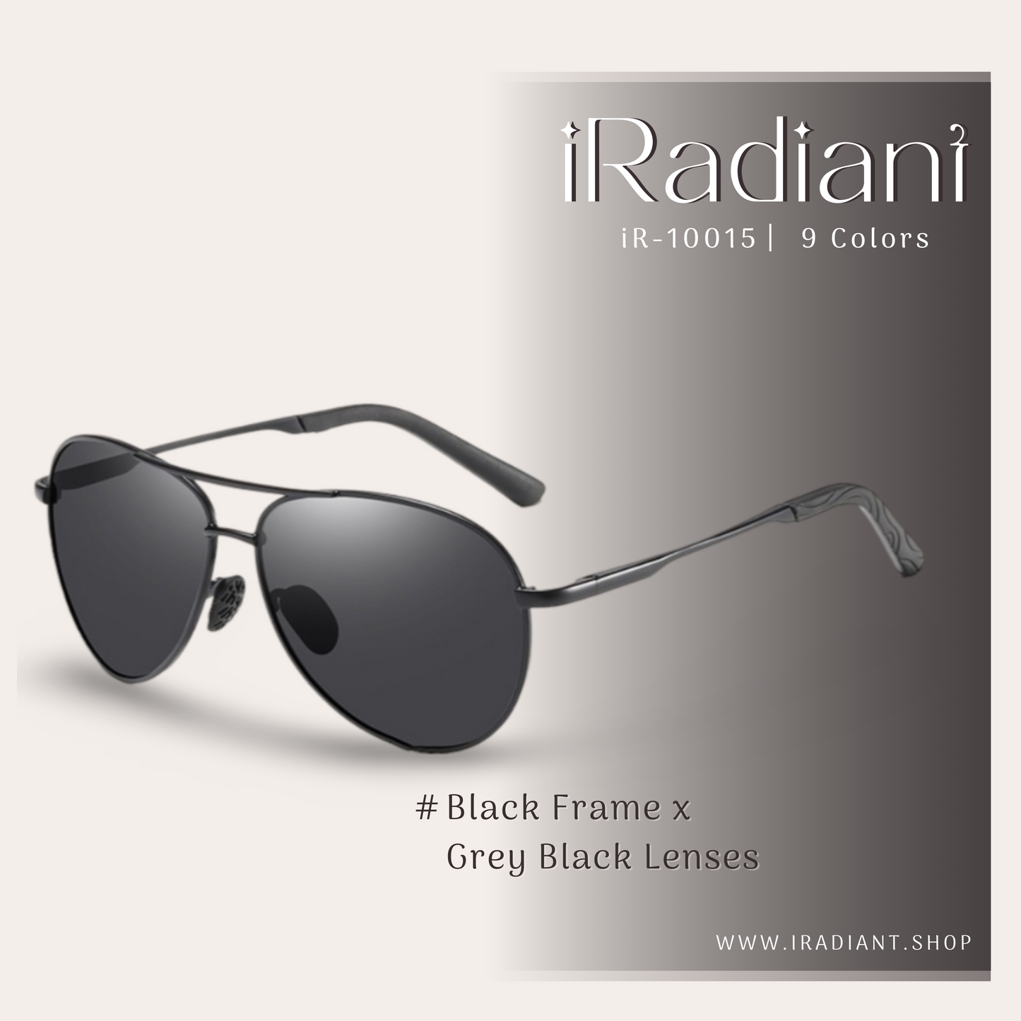 iR-10015-I ︳iRadiant Aviator Glasses  ︳Unisex ︳Black Frame x Grey Black Lenses