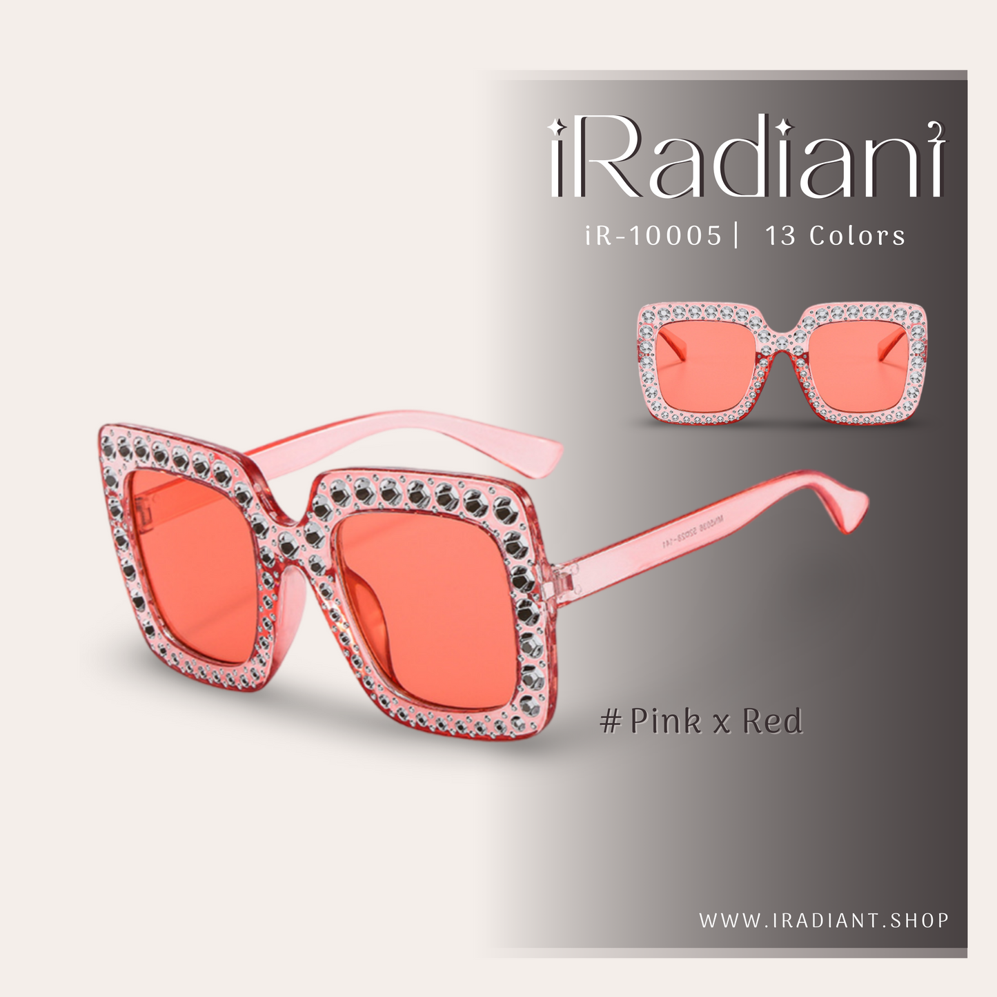 iR-10005-I ︳iRadiant Oversized Rhinestone Shades ︳For Women's ︳Pink x Red